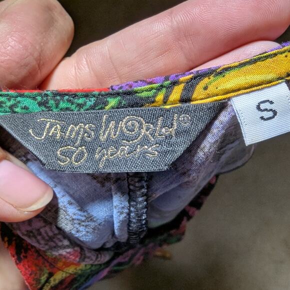 Jams World Black Colorful Floral Scratch Art Cap Sleeve V-Neck Sun Dress Sz S - Picture 4 of 4